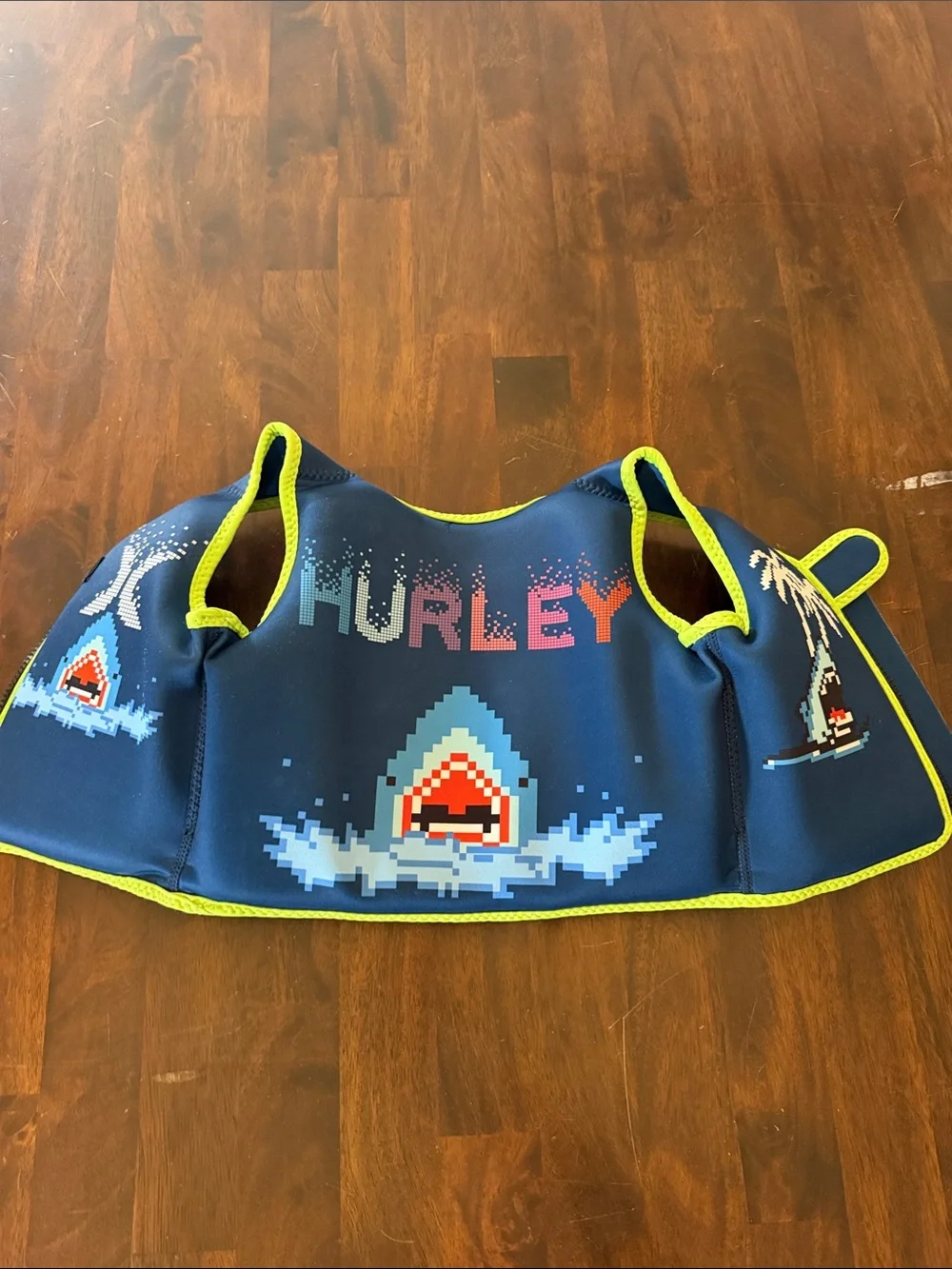 Hurley Kids Navy Swim Vest with Lime Trim and Shark Graphics